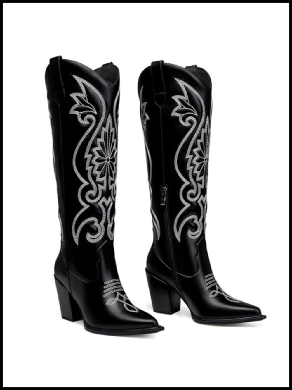 Western Cowboy Boots PU Leather Comfortable Knee High Block Heel